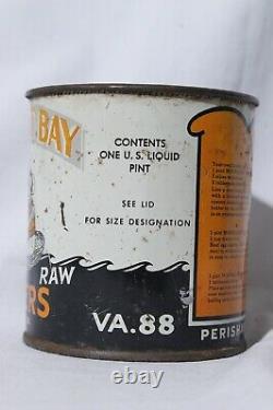 Rare Vtg Moonlight Bay Brand Fresh Raw Oysters Weems, VA 1 Pint Tin Can