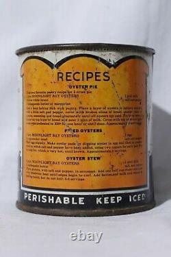 Rare Vtg Moonlight Bay Brand Fresh Raw Oysters Weems, VA 1 Pint Tin Can