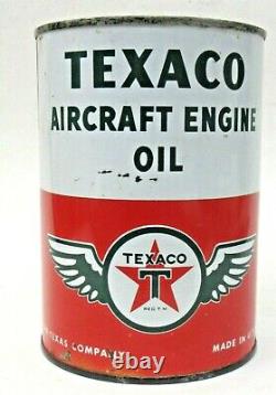 Rare original vintage TEXACO AIRCRAFT OIL Quart Can FULL high grade condition