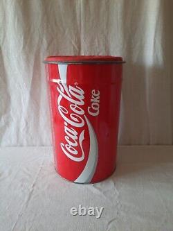 Rare vintage Coca Cola metal storage bin with lid 1994 Barrel toy Drum Seat Coke
