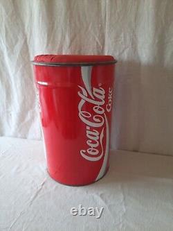 Rare vintage Coca Cola metal storage bin with lid 1994 Barrel toy Drum Seat Coke