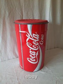 Rare vintage Coca Cola metal storage bin with lid 1994 Barrel toy Drum Seat Coke