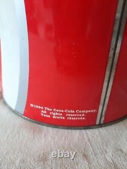 Rare vintage Coca Cola metal storage bin with lid 1994 Barrel toy Drum Seat Coke