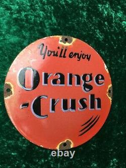 Rare vintage orange crush enamel porcelain advertising sign man cave
