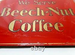 Rare'we Serve Beech-nut Coffee' Vintage Reverse Painted Glass On Wood Cafe Sign