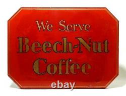 Rare'we Serve Beech-nut Coffee' Vintage Reverse Painted Glass On Wood Cafe Sign