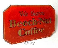 Rare'we Serve Beech-nut Coffee' Vintage Reverse Painted Glass On Wood Cafe Sign