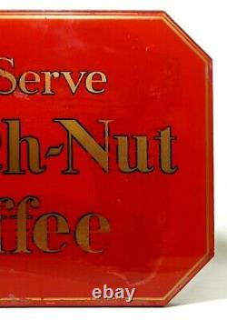 Rare'we Serve Beech-nut Coffee' Vintage Reverse Painted Glass On Wood Cafe Sign