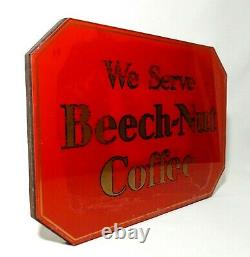 Rare'we Serve Beech-nut Coffee' Vintage Reverse Painted Glass On Wood Cafe Sign