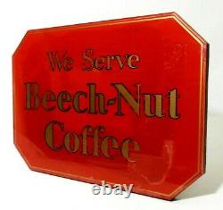 Rare'we Serve Beech-nut Coffee' Vintage Reverse Painted Glass On Wood Cafe Sign