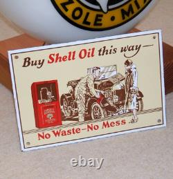 SHELL ENAMEL SIGN BUY SHELL OIL THIS WAY Original Garnier Rare Vintage Sign