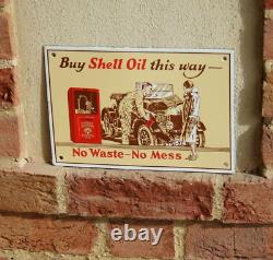 SHELL ENAMEL SIGN BUY SHELL OIL THIS WAY Original Garnier Rare Vintage Sign