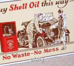 SHELL ENAMEL SIGN BUY SHELL OIL THIS WAY Original Garnier Rare Vintage Sign