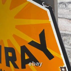SUNRAY Enamel Sign ø 16.1 (41cm) Rare Nice Retro Oil Vintage Antique Store Sign