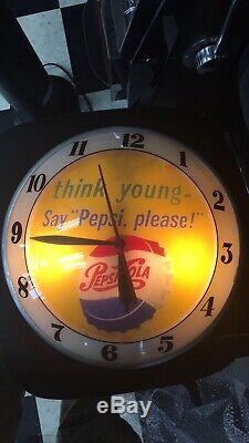Say Pepsi Please PEPSI COLA DOUBLE BUBBLE Light Up 15 Clock-Vintage-Rare-Works