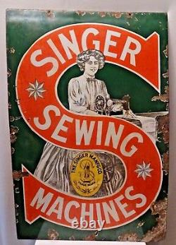 Singer Sewing Machine Rare Pictorial Sign Vintage Enamel Porcelain England Colle