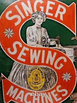 Singer Sewing Machine Rare Pictorial Sign Vintage Enamel Porcelain England Colle