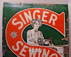 Singer Sewing Machine Rare Pictorial Sign Vintage Enamel Porcelain England Colle