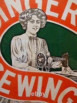 Singer Sewing Machine Rare Pictorial Sign Vintage Enamel Porcelain England Colle