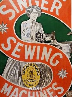 Singer Sewing Machine Rare Pictorial Sign Vintage Enamel Porcelain England Colle