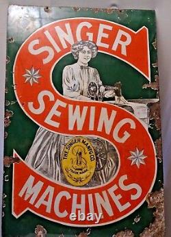 Singer Sewing Machine Rare Pictorial Sign Vintage Enamel Porcelain England Colle