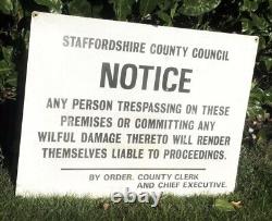 Staffordshire County Council RARE Original Antique Vintage Trespassing Sign