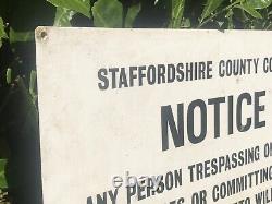 Staffordshire County Council RARE Original Antique Vintage Trespassing Sign