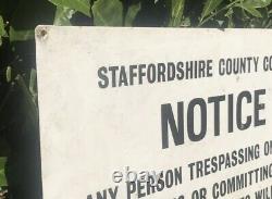 Staffordshire County Council RARE Original Antique Vintage Trespassing Sign