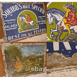 Stunning Rare Unusual Vintage Squibbs Ague Enamel Sign oil painting to reverse