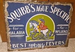 Stunning Rare Unusual Vintage Squibbs Ague Enamel Sign oil painting to reverse