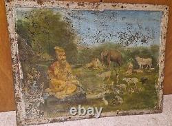 Stunning Rare Unusual Vintage Squibbs Ague Enamel Sign oil painting to reverse