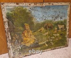Stunning Rare Unusual Vintage Squibbs Ague Enamel Sign oil painting to reverse