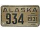 Super Rare 1931 Alaska Vint Auth/orig 3# Gry/blk Enml Passenger Car Plate, #934