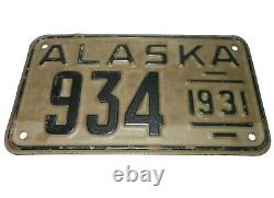Super Rare 1931 Alaska Vint Auth/orig 3# Gry/blk Enml Passenger Car Plate, #934