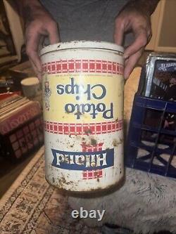 Super Rare Vintage Hiland Potatoe Chip Container Printed Upside Down Accidently