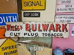 Superb Large MID Century Vintage Wills Bulwark Cut Plug Tobacco Enamel Sign Rare