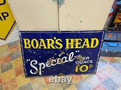 Superb MID Century Vintage Boars Head Special Enamel Tobacco Sign Rare Example