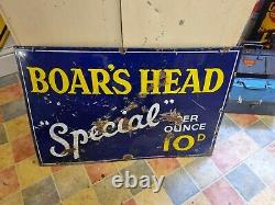 Superb MID Century Vintage Boars Head Special Enamel Tobacco Sign Rare Example