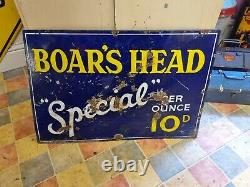 Superb MID Century Vintage Boars Head Special Enamel Tobacco Sign Rare Example