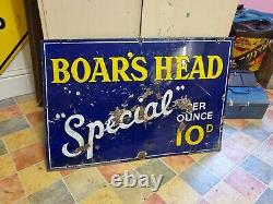 Superb MID Century Vintage Boars Head Special Enamel Tobacco Sign Rare Example