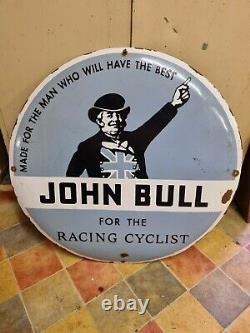 Superb Rare Large Vintage John Bull For The Racing Cyclist Enamel Sign