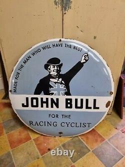 Superb Rare Large Vintage John Bull For The Racing Cyclist Enamel Sign