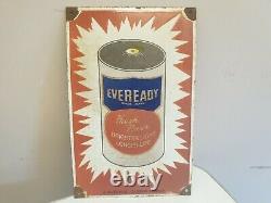 Superb Vintage Original Everready Batteries Enamel Advertising Sign Rare