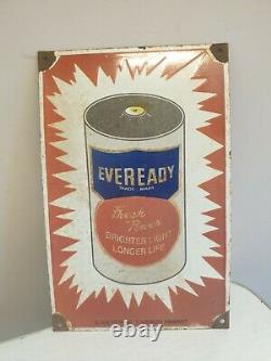Superb Vintage Original Everready Batteries Enamel Advertising Sign Rare
