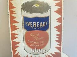 Superb Vintage Original Everready Batteries Enamel Advertising Sign Rare