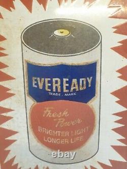 Superb Vintage Original Everready Batteries Enamel Advertising Sign Rare