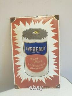 Superb Vintage Original Everready Batteries Enamel Advertising Sign Rare