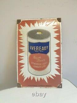 Superb Vintage Original Everready Batteries Enamel Advertising Sign Rare
