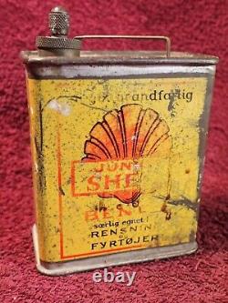 VERY RARE VINTAGE ANTIQUE SHELL BENZIN OIL CAN w ORIGINAL CAP DENMARK DANISH