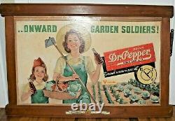 VERY RARE Vintage DR PEPPER SODA WWII ONWARD Garden Soldiers Advertising SIGN